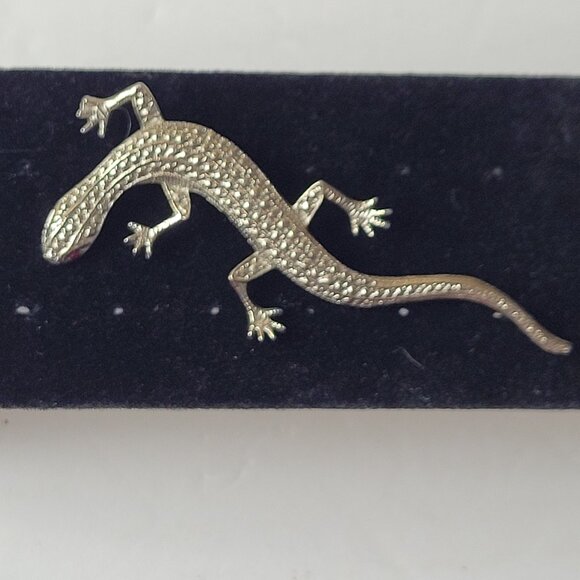 VTG Lizard Pin Brooch Silver-Tone Red Glass Eyes 3.25" Unique Delicate BoHo Cool - Picture 6 of 11